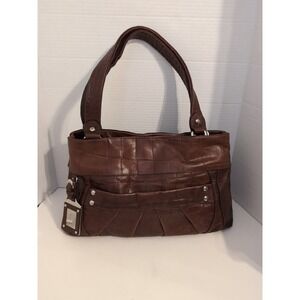 B. Makowsky Brown Leather Embossed Satchel Hobo Handbag‎ Silver Accents &...